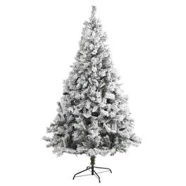 BreeBe - 7' Flocked White Christmas Tree with Pinecones and 868 Tips - White, Green