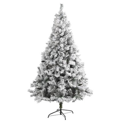 Front. BreeBe - 7' Flocked White Christmas Tree with Pinecones and 868 Tips - White, Green.
