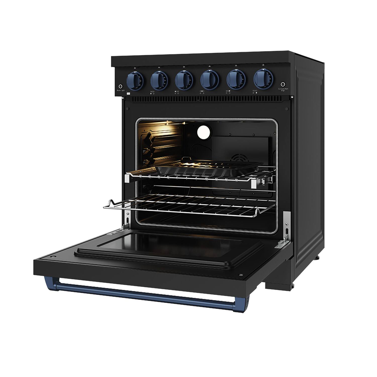 Alt View 2. Thor Kitchen - Gordon Ramsay Series by Thor Kitchen 4.55 Cu. Ft Freestanding Electric Range with Navy Blue Hardware - Matte Black.