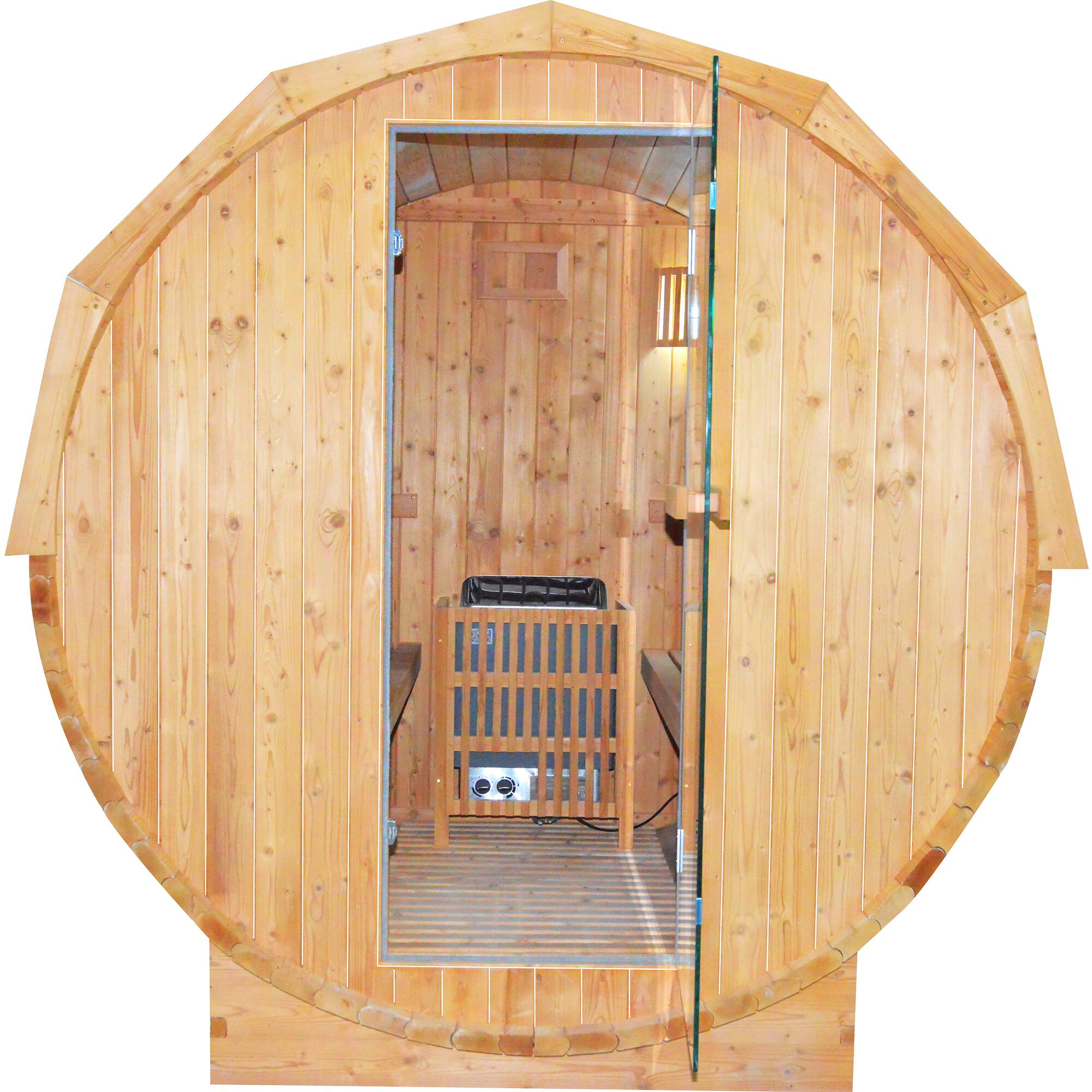 Angle. Mondawe - 4.5KW Carbonized Spruce High-Heat Sauna - Ameican White Oak.
