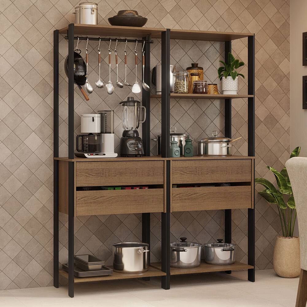 Front. Madesa - Madesa Kitchen Pantry Storage Rack with 4 Drawers, 5 Shelves and Hanging Space 55"L - Black/Brown - Rustic/Black.