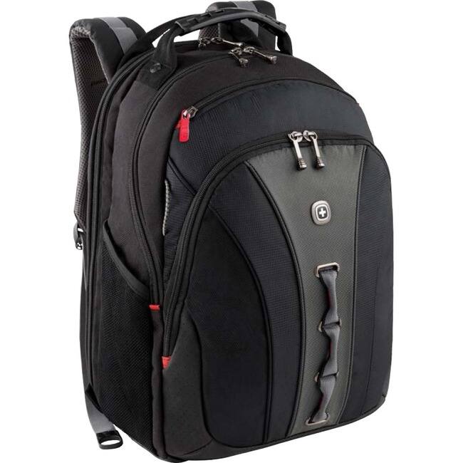 Front. SwissGear - Wenger LEGACY Carrying Case (Backpack) for 16" Notebook - Gray - Checkpoint Friendly - Handle, Shoulder Strap - 18" - Charcoal Gray.