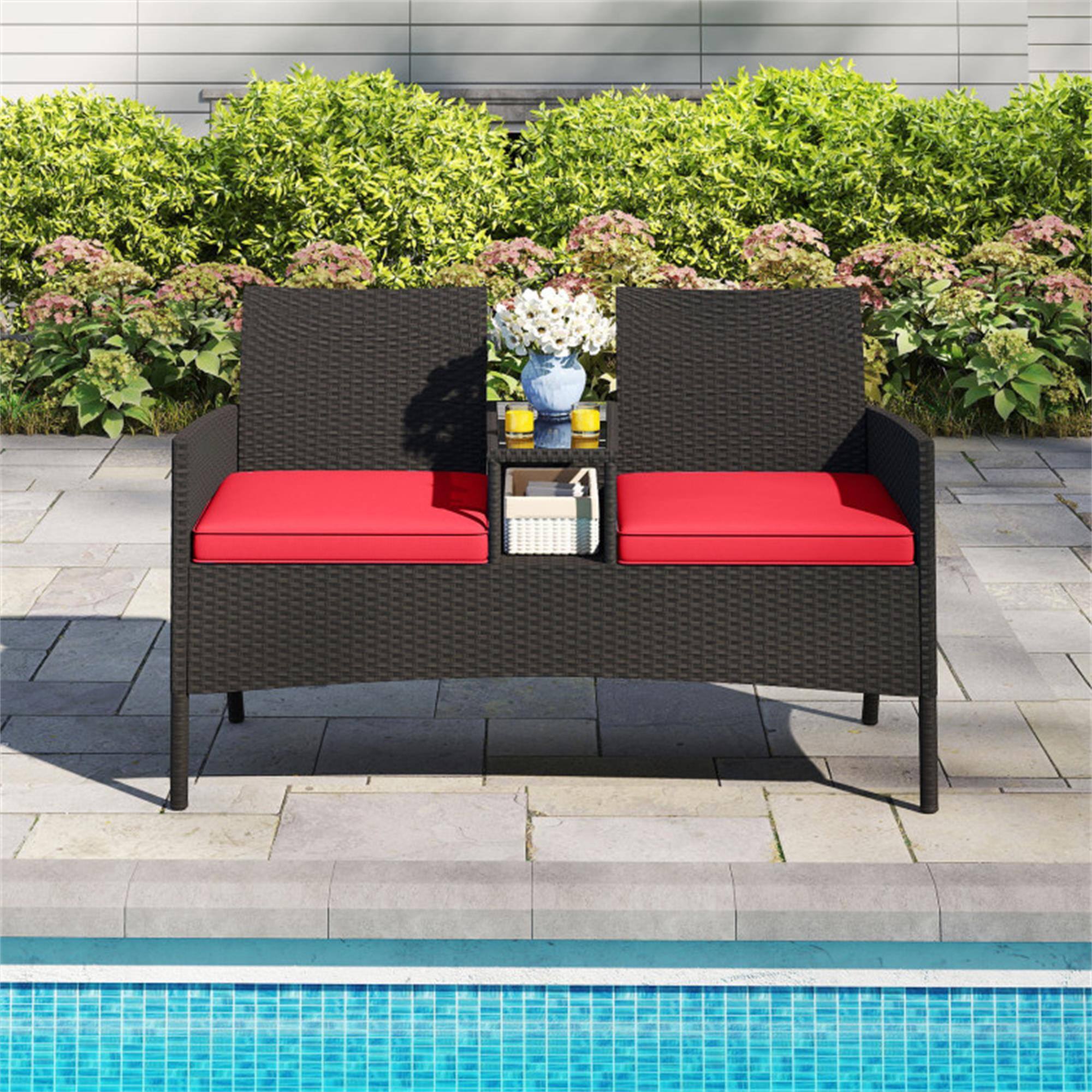Alt View 3. Boyel Living - Red Patio Loveseat with Builtin Table for Backyard Porch 49-in L x 33-in W x 24.5-in H - Red.