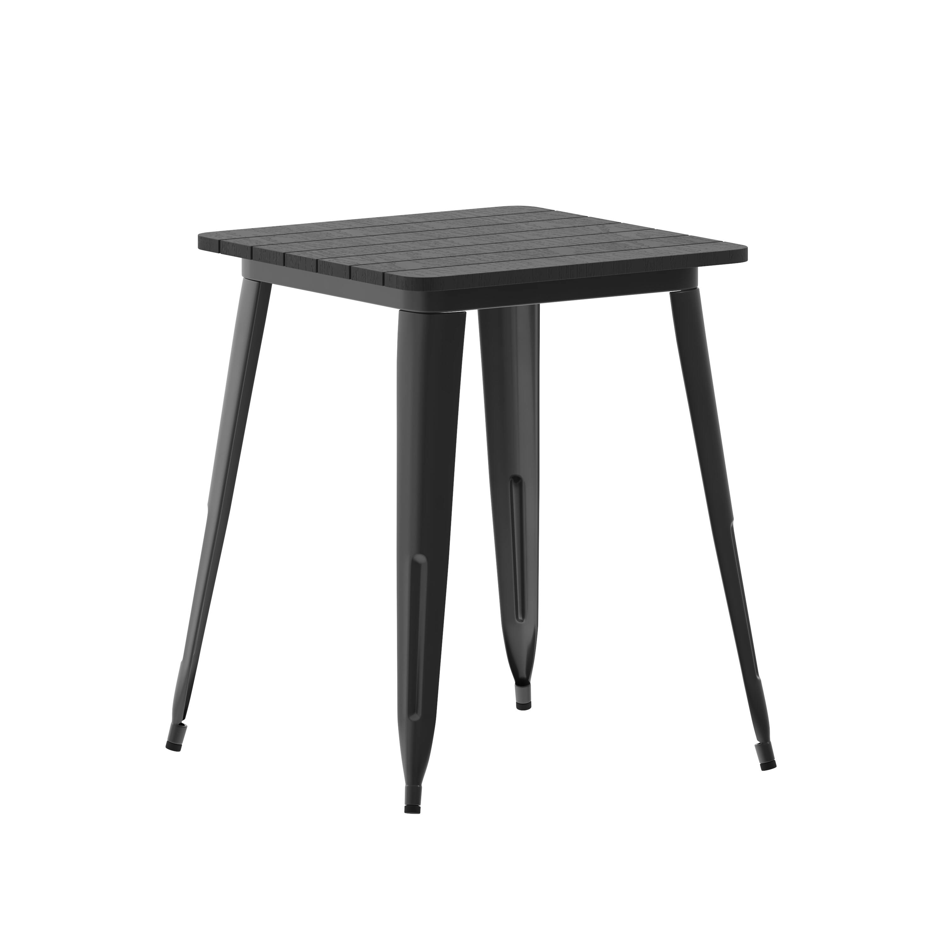 Alt View 1. Emma + Oliver - Drew Indoor/Outdoor Dining Table, 23.75" Square All Weather Poly Resin Top with Steel Base - Black Top/Black Frame.