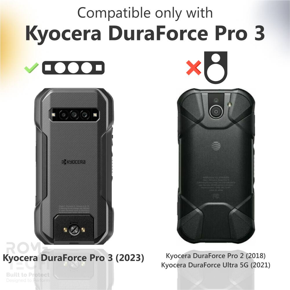 Compatible only with Kyocera DuraForce Pro 3

KYOCERA ROM

Kyocera DuraForce Pro 3 (2023)

Built to Protect
Designed to Perform

Kyocera DuraForce Pro 2 (2018)
Kyocera DuraForce Ultra 5G (2021)