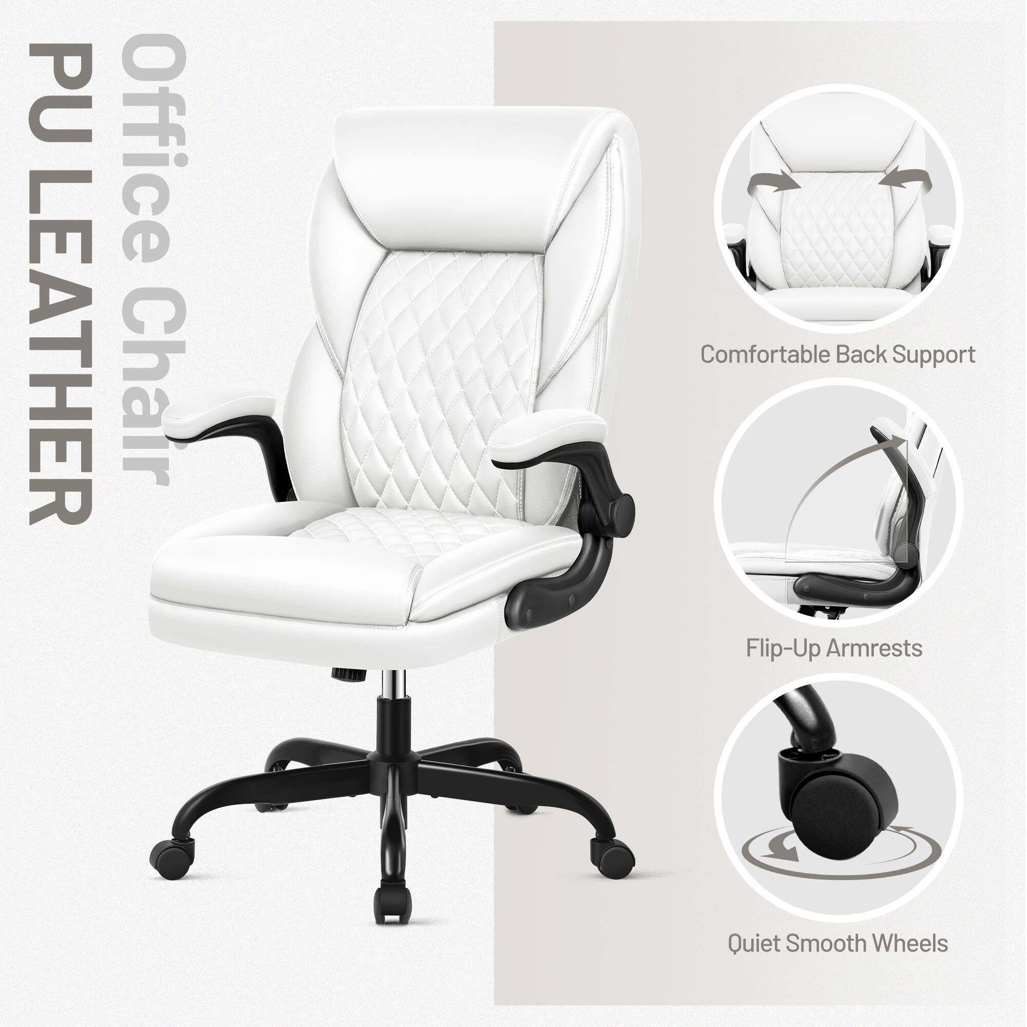 PU Leather Office Chair
- Comfortable Back Support
- Flip-Up Armrests
- Quiet Smooth Wheels