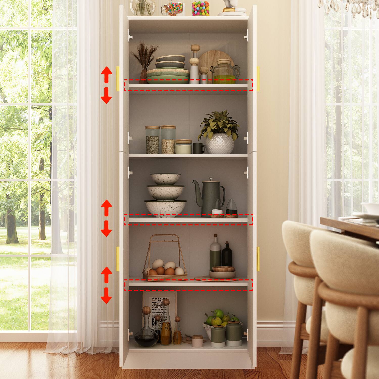 Alt View 2. FUFU & GAGA - FUFU&GAGA Tall Multi - Purpose Storage Cabinet: Adjustable Shelving Pantry for Kitchen - White.
