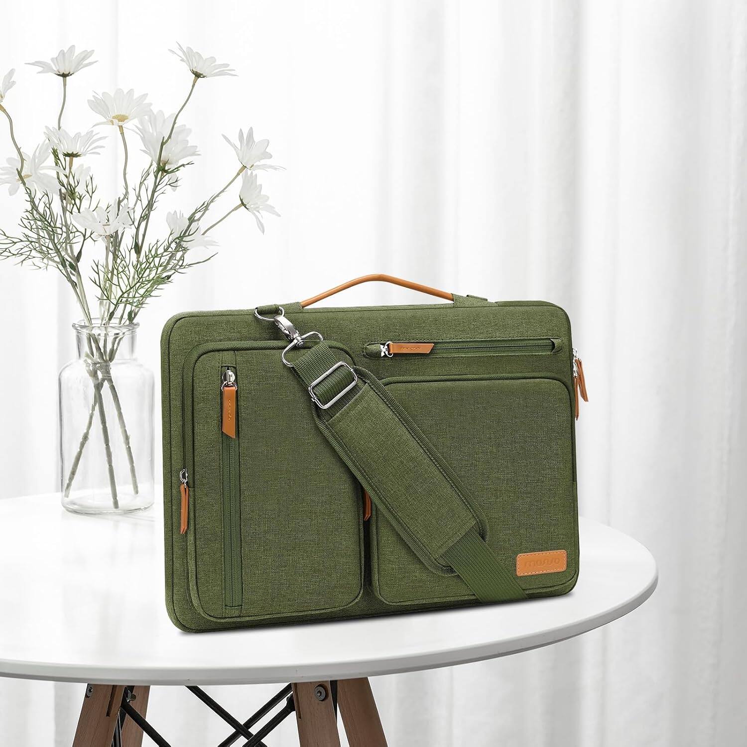 Left. mosiso - 360 Protective Laptop Shoulder Bag 15-15.6 inch Computer Messenger Bag for MacBook Pro 16 inch HP Dell Lenovo Asus - Olive Green.