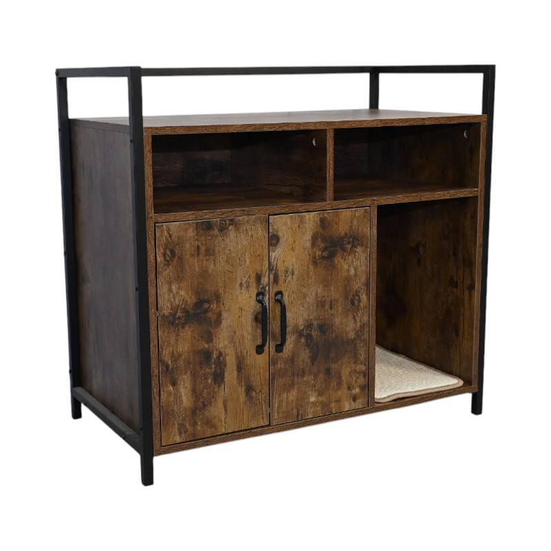 Back. APRILSOUL - Rustic Brown Wooden Cat Litter Box Enclosure Hidden with Scratching Mat Pet Furniture - Brown.