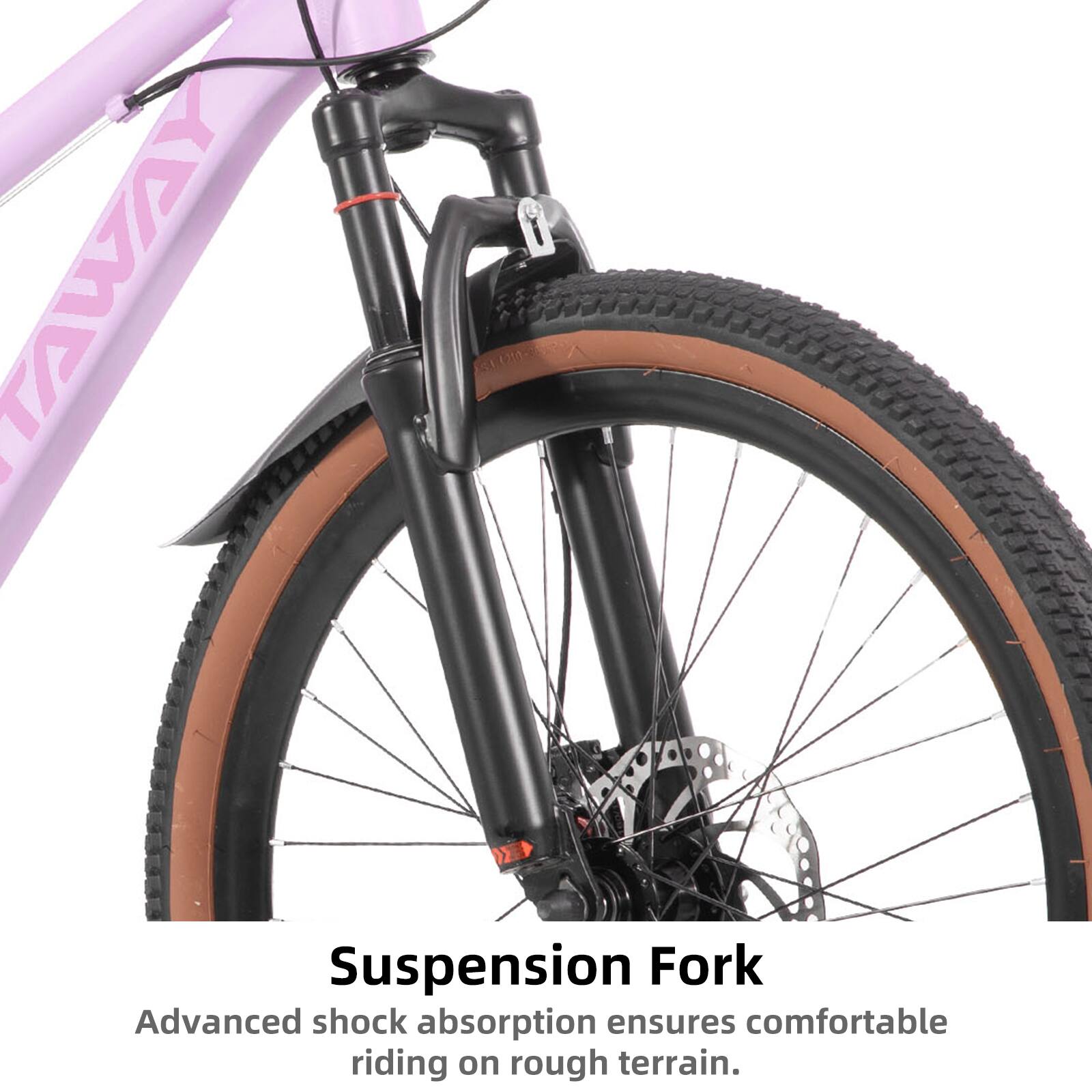 TAWAY Suspension Fork  
Advanced shock absorption ensures comfortable riding on rough terrain.