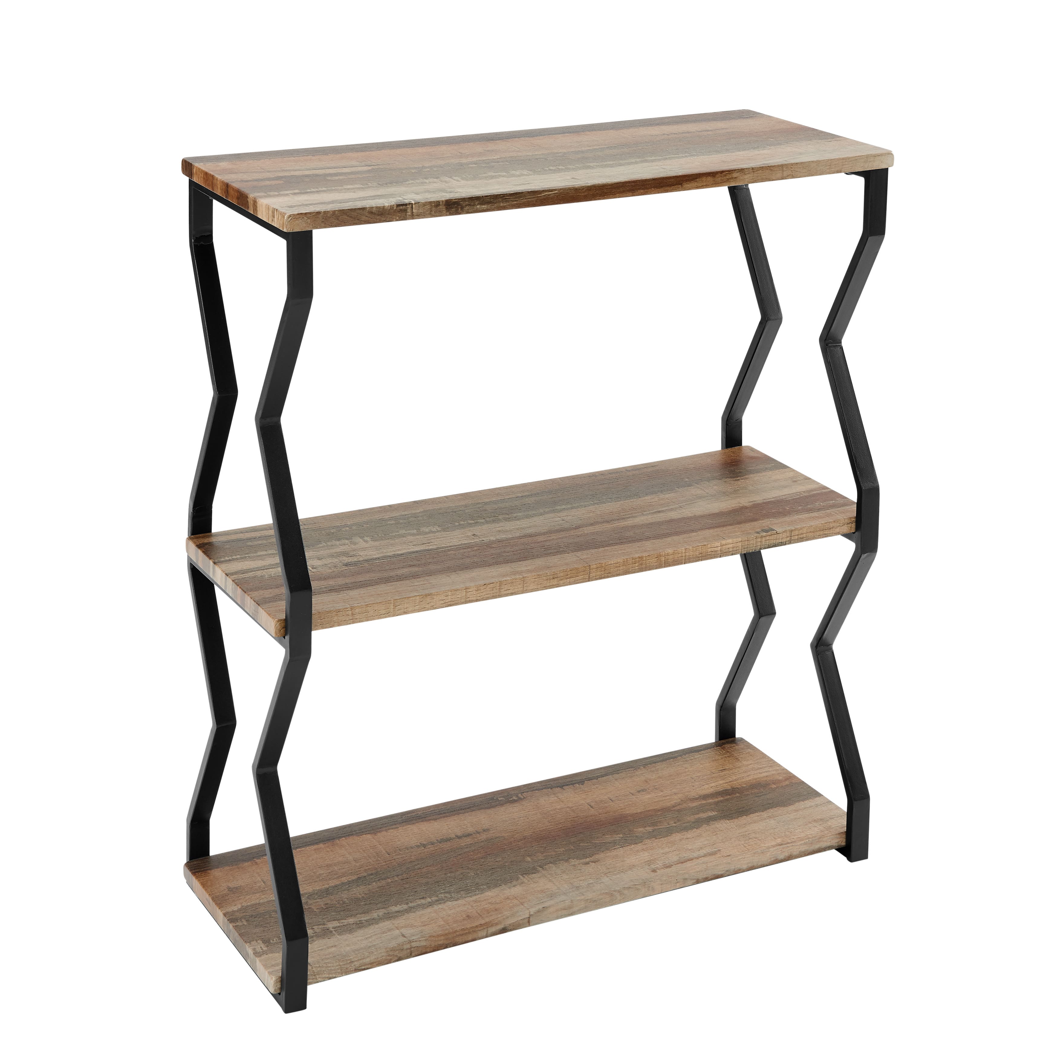 Danya B - Rustic Industrial 3-Tier Zigzag Floating Wall Shelf - Black, Brown