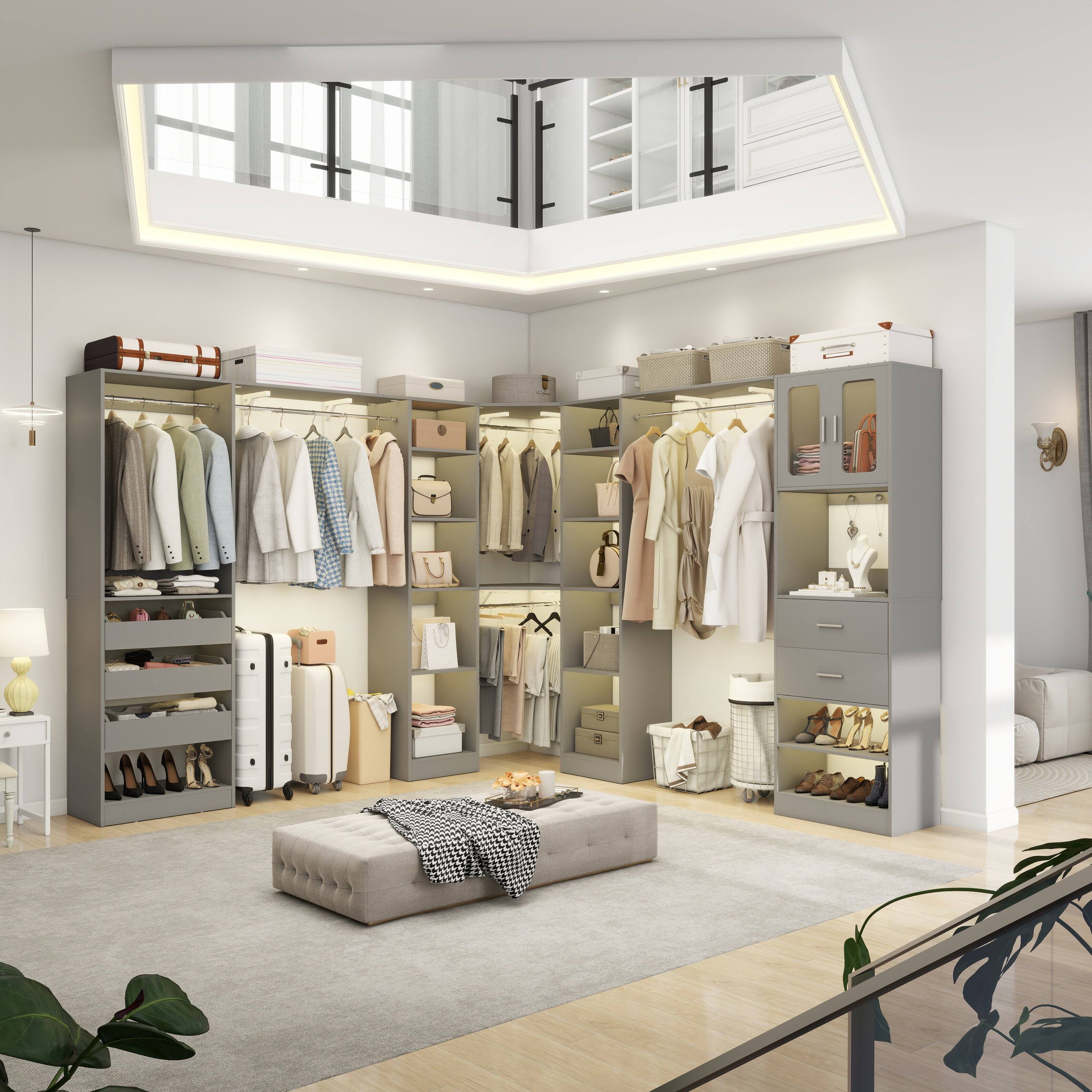 Alt View 3. Aheaplus - 100'' Large Walk-in Closet Organizer System with Drawers, Hanging Rods and 20 Shelves for Storage, 3 Sets - Gray.