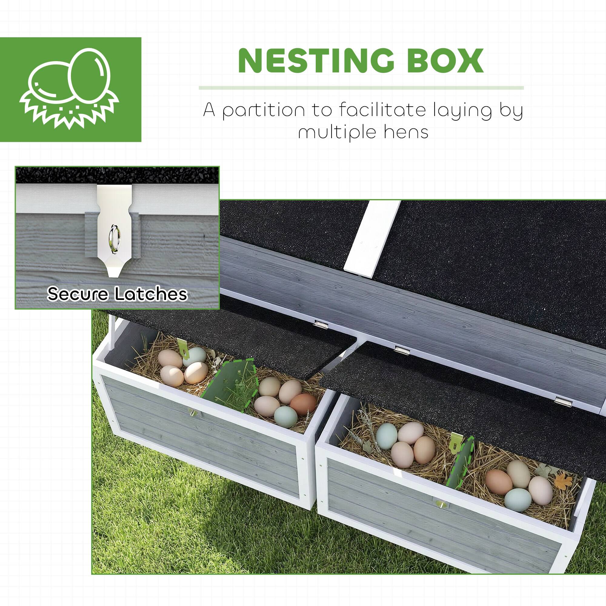 NESTING BOX

A partition to facilitate laying by multiple hens

Secure Latches