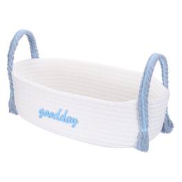 Unique Bargains - Rectangular Rope Basket, 14.6x7.9x7.1inch Small Woven Basket with Handles for Shelf Storage Home Decor Gift Chest - White/Sky Blue