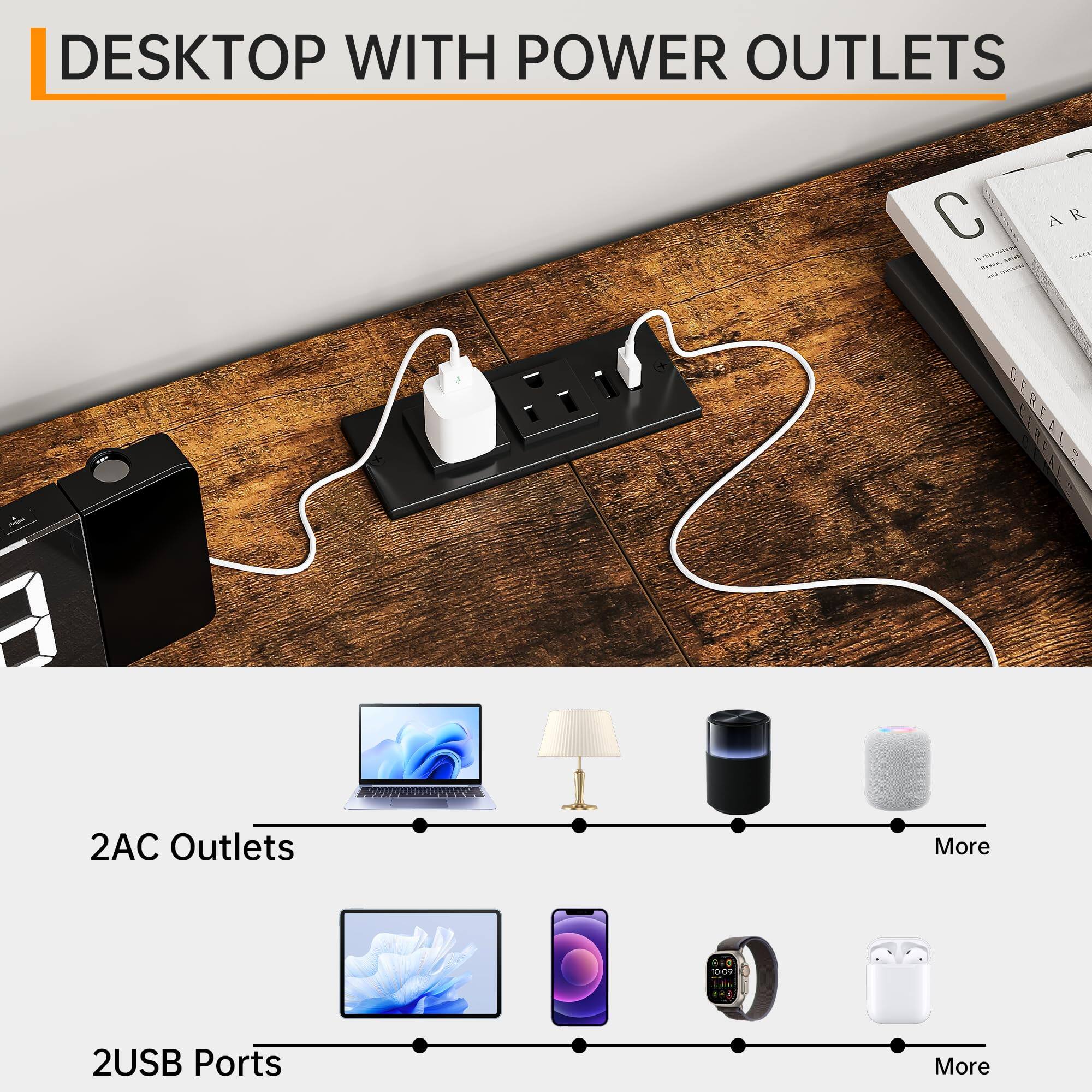 DESKTOP WITH POWER OUTLETS

2AC Outlets
More

2USB Ports
More