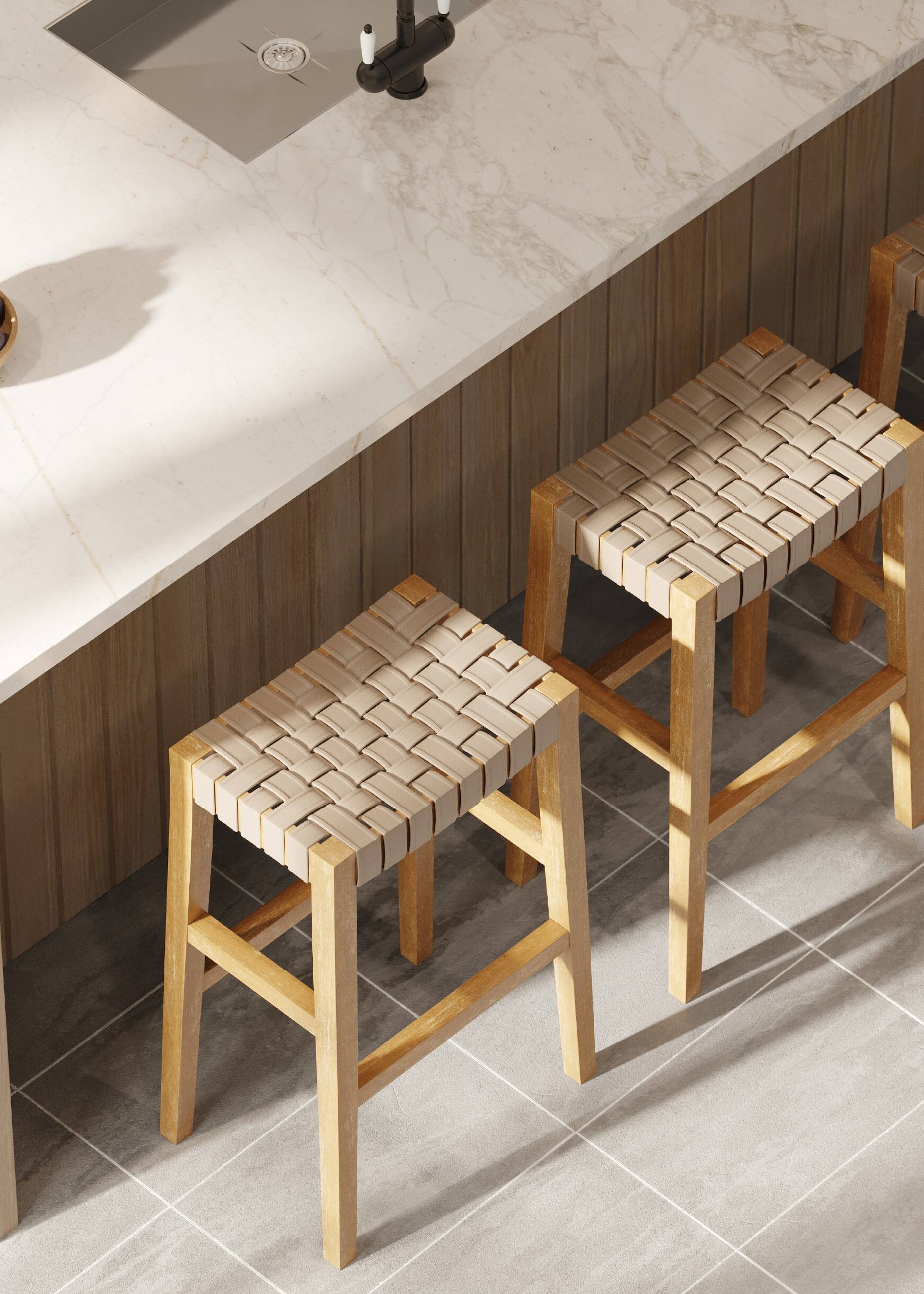 Alt View 4. Maven Lane - 31" Emerson Bar Stool In Weathered Natural Wood Finish With Vegan Leather Seat - Weathered Natural.