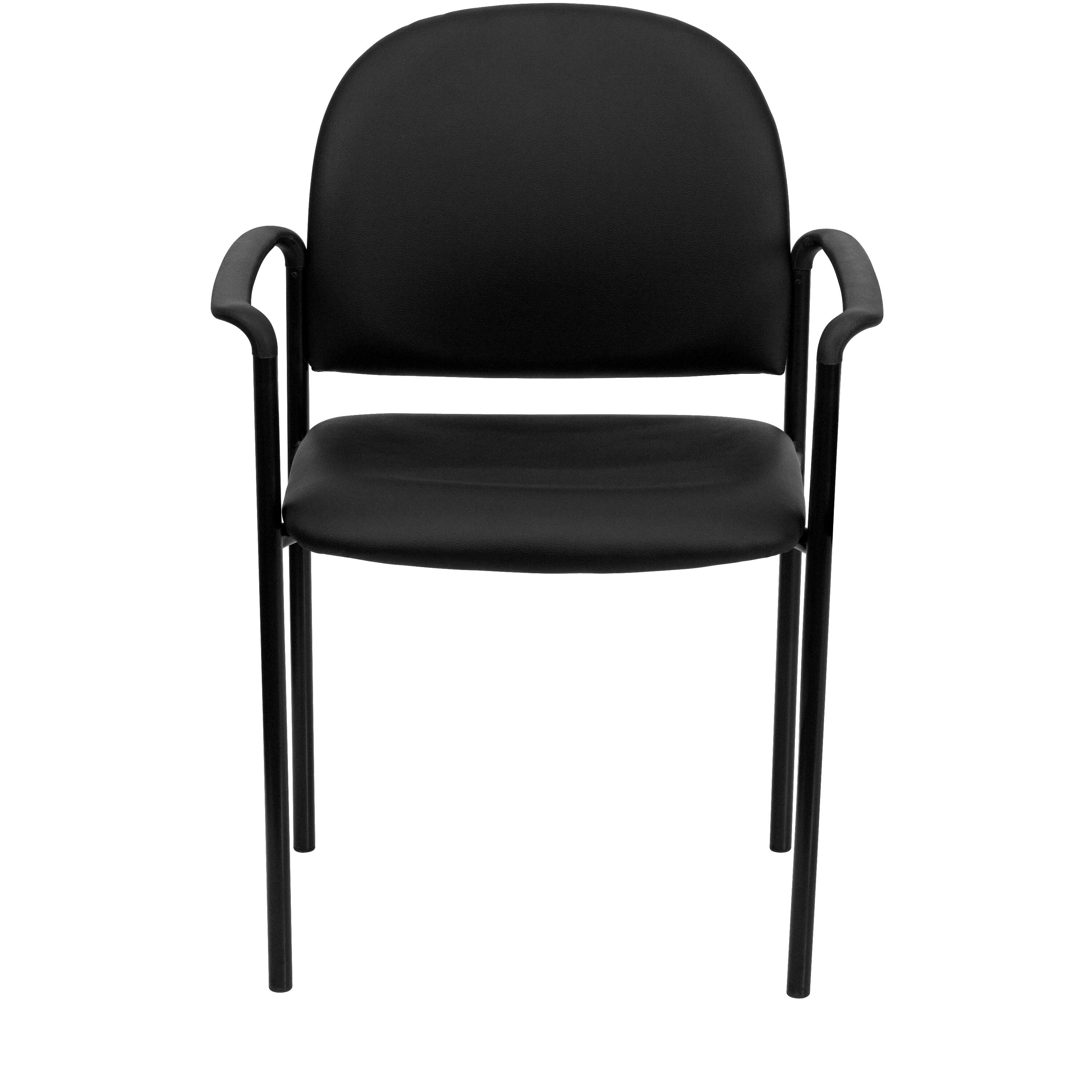 Alt View 7. Emma + Oliver - Comfort Stackable Steel Side Reception Chair with Arms - Black Vinyl.