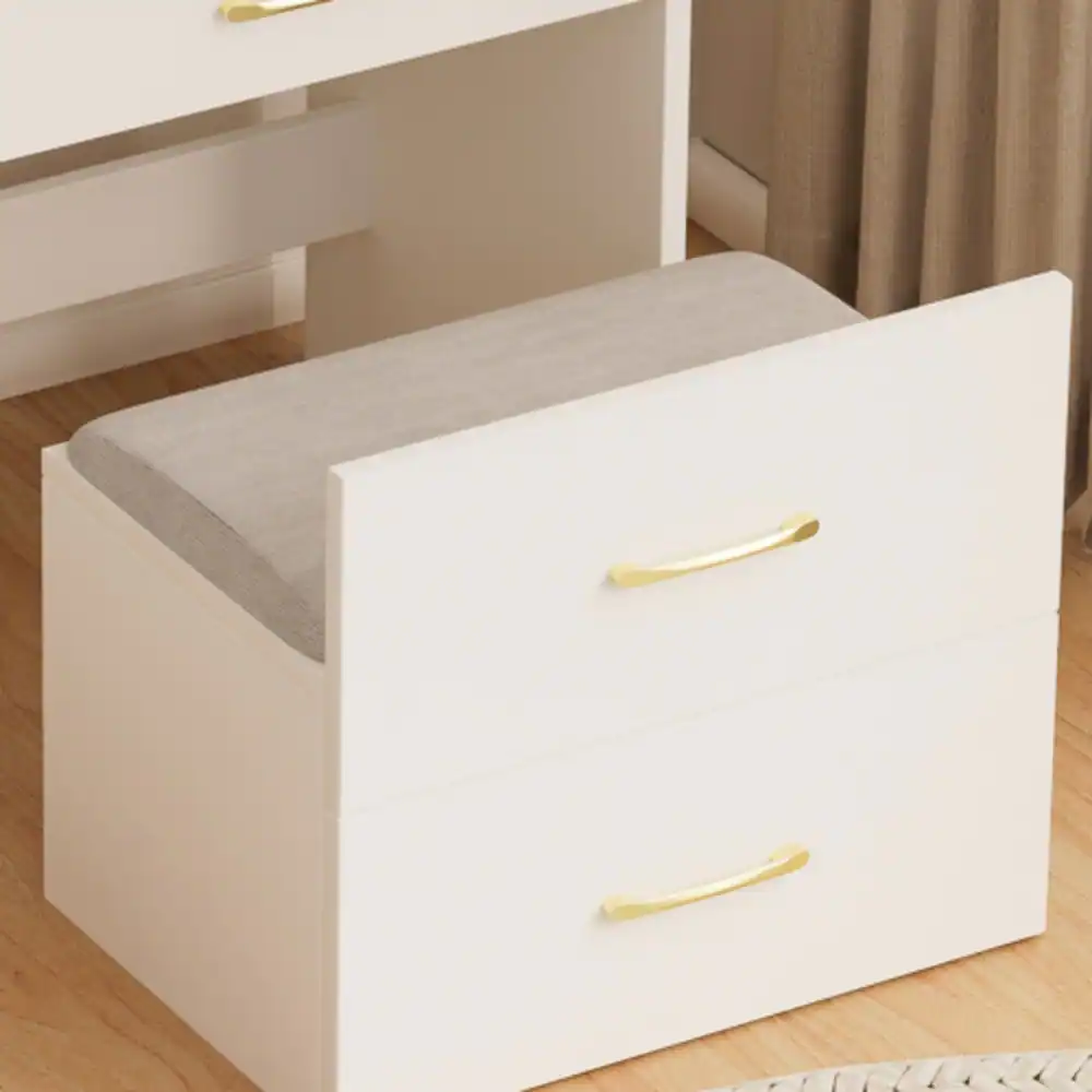 Alt View 2. LUCKY ONE - 3-in-1 Vanity Desk with Flip-up Mirror, Glass Desktop, 3 Drawers and Stool for Bedroom - White.