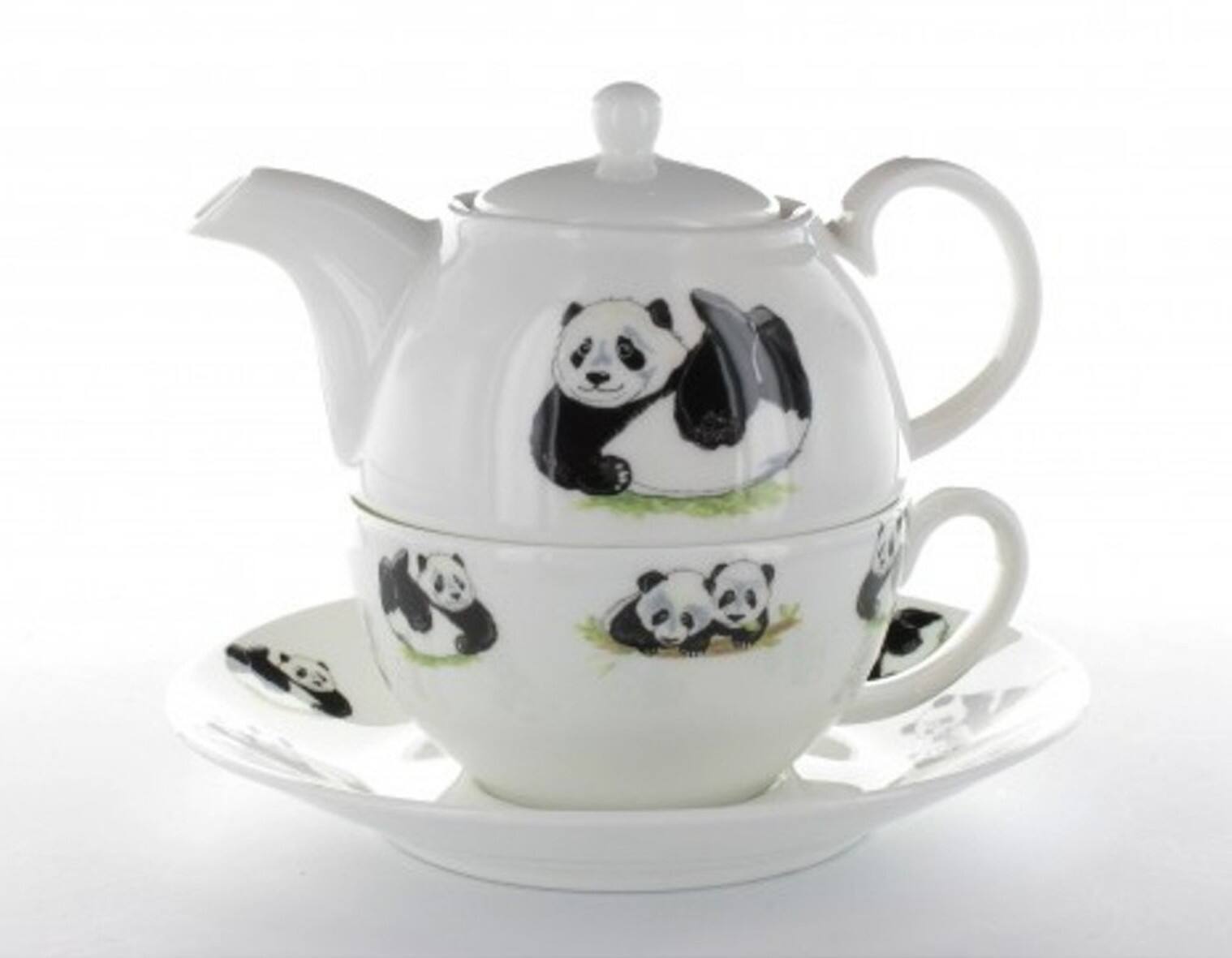 Angle. Jiallo - Roy Kirkham Panda Tea for One Cup and Saucer, Bone China Ceramic, Made in England - Mutli color.