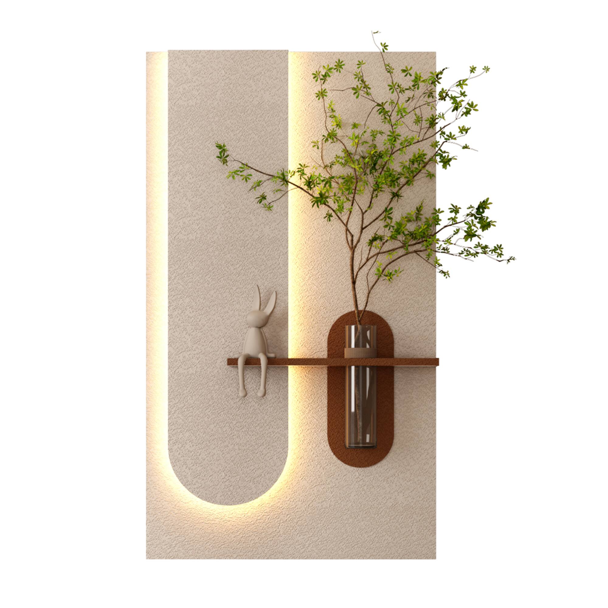 Alt View 10. GOODSILO - Adjustable LED Sandstone Wall Decor with Simulated Plants and Glass Vase for Living Room and Bedroom - Light Coffee.