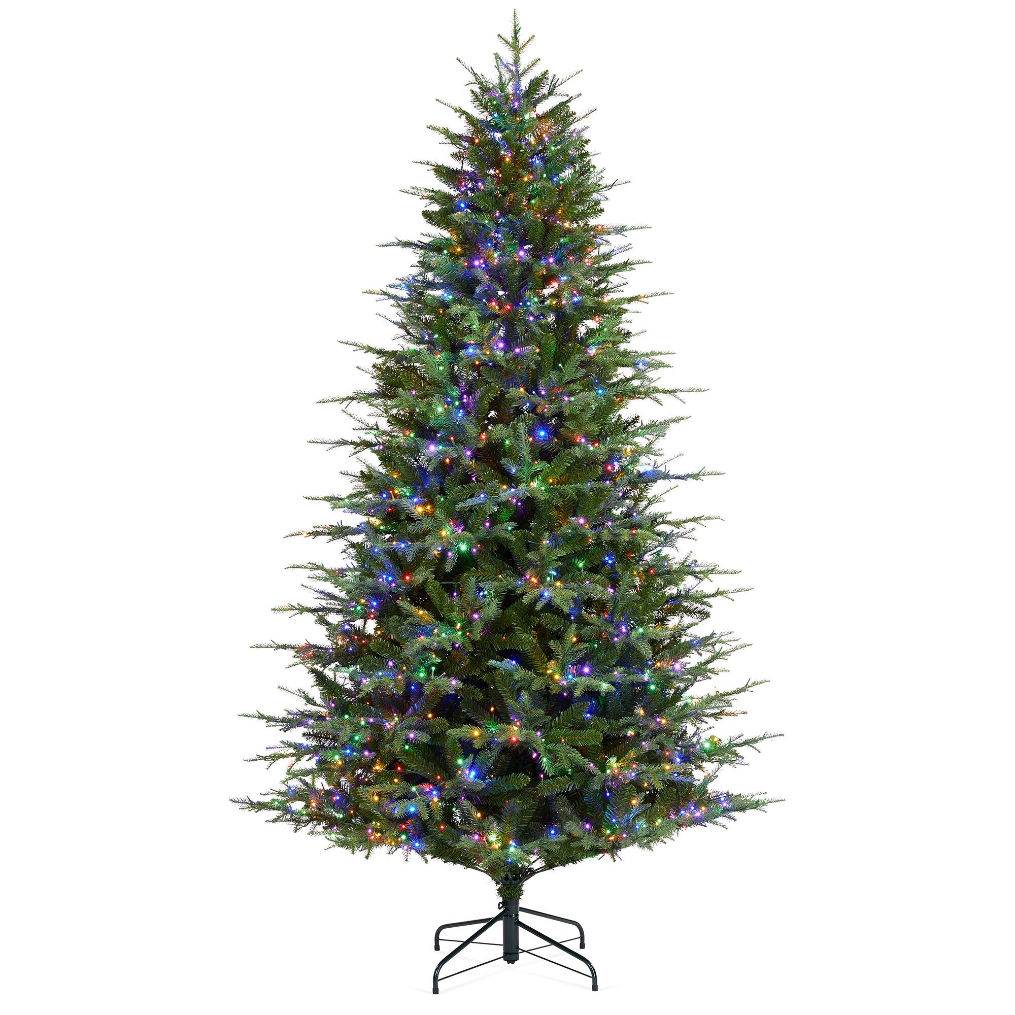 Angle. Glitzhome - 7.5ft Pre-Lit Full Fir Artificial Christmas Tree with 1800 Chasing and Twinkling Lights - Green.