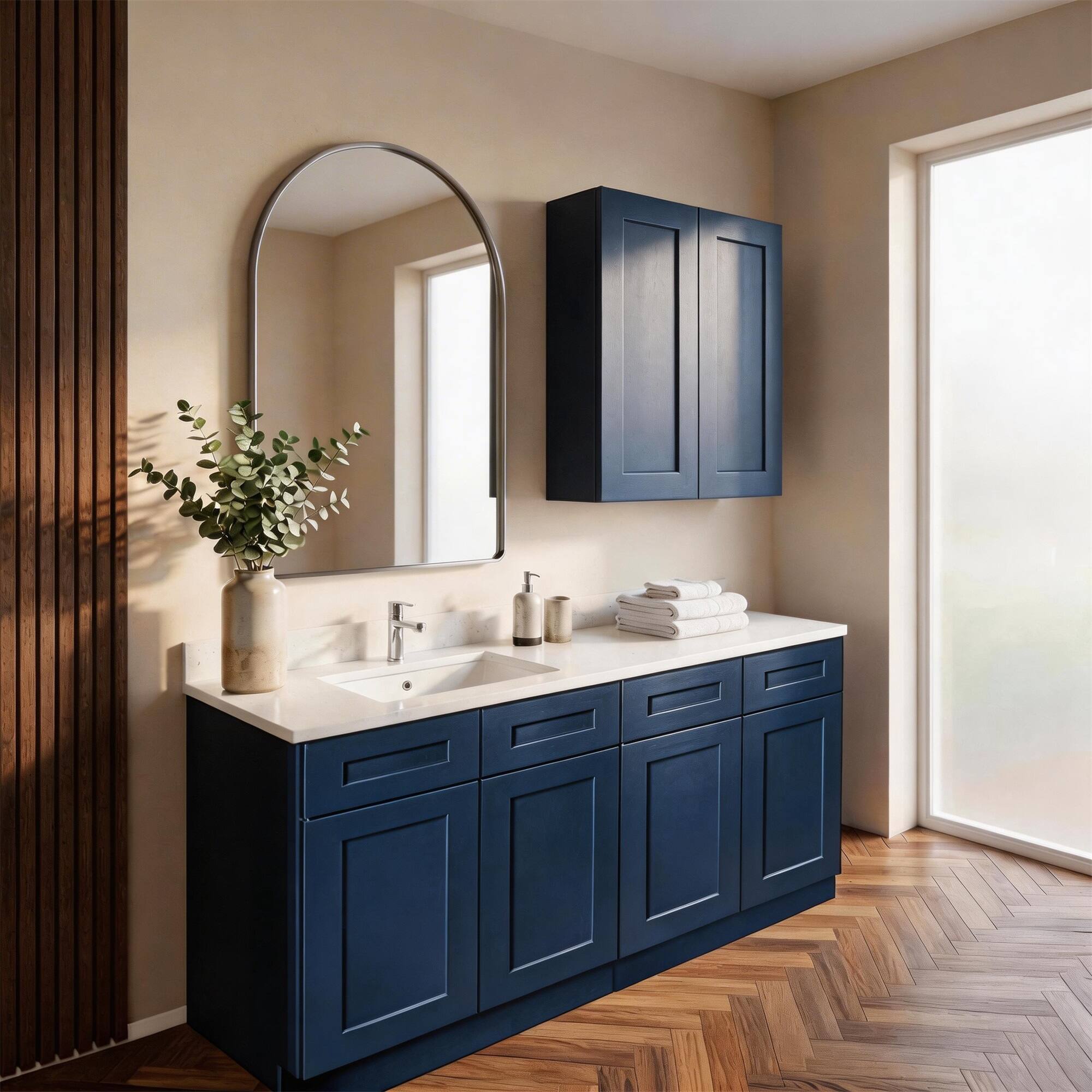 Alt View 1. Boyel Living - Navy Blue Shaker Base Cabinet 33-in L x 24-in W x 34.5-in H with Soft Close, Adjustable Shelves for Kitchen Bathroom Lau - Navy Blue.