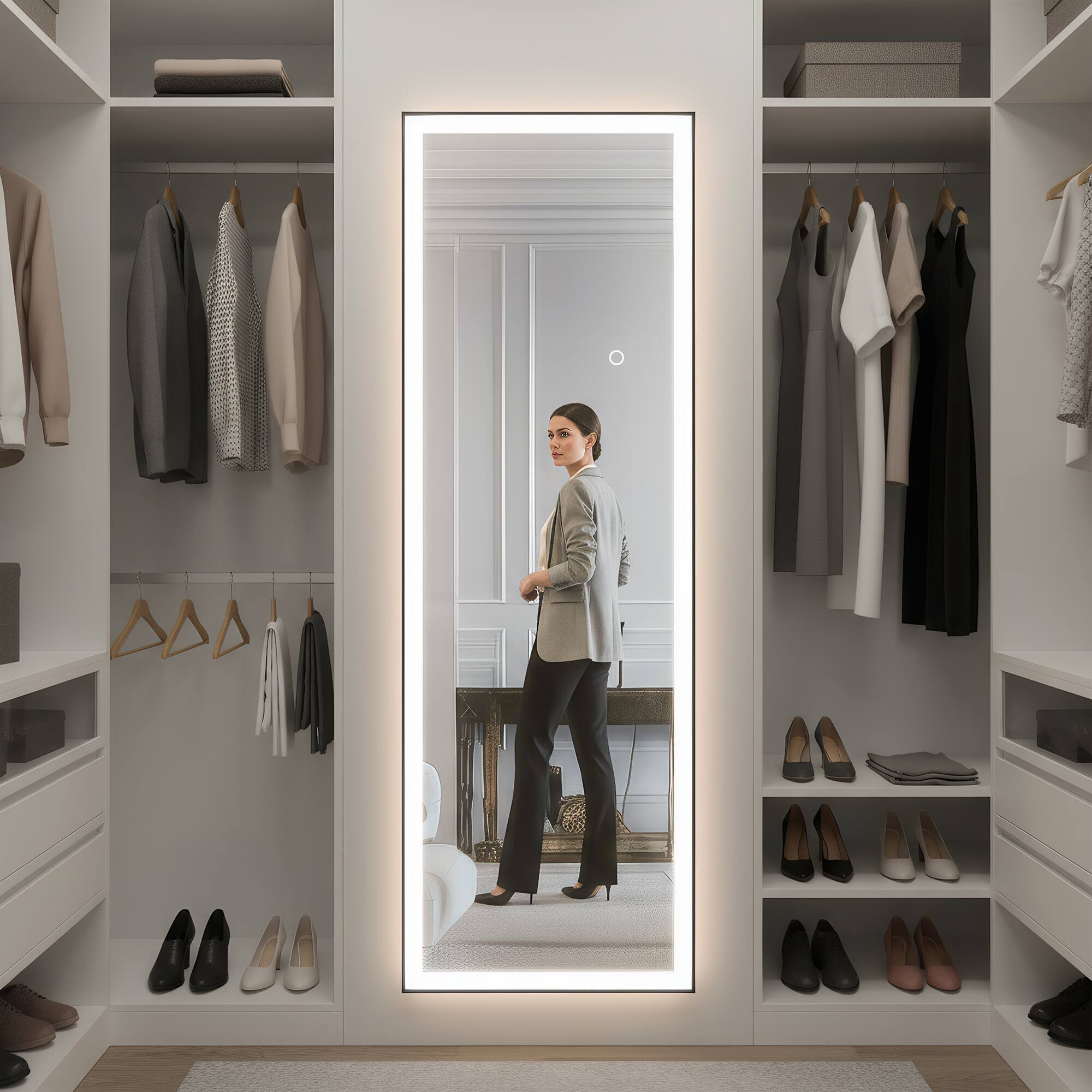 Left. Spaco - Spaco 56 x 18 Rectangle Black Framed Led Full-Length Tempered Mirror with Adjustable 3-Color LED Light - Black.