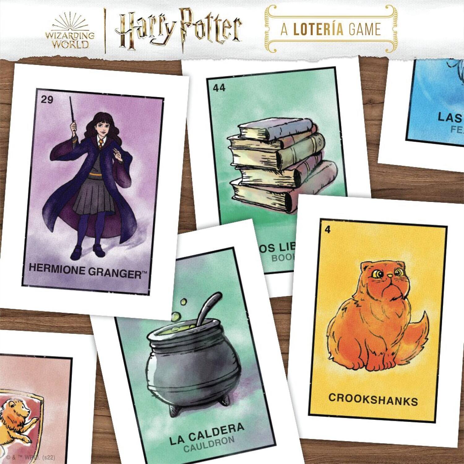 WIZARDING WORLD Harry Potter

A LOTERIA GAME

29
HERMIONE GRANGER

44
LAS FE
OS LIE BOO

4
LA CAULDRON CAULDRON
CROOKSHANKS