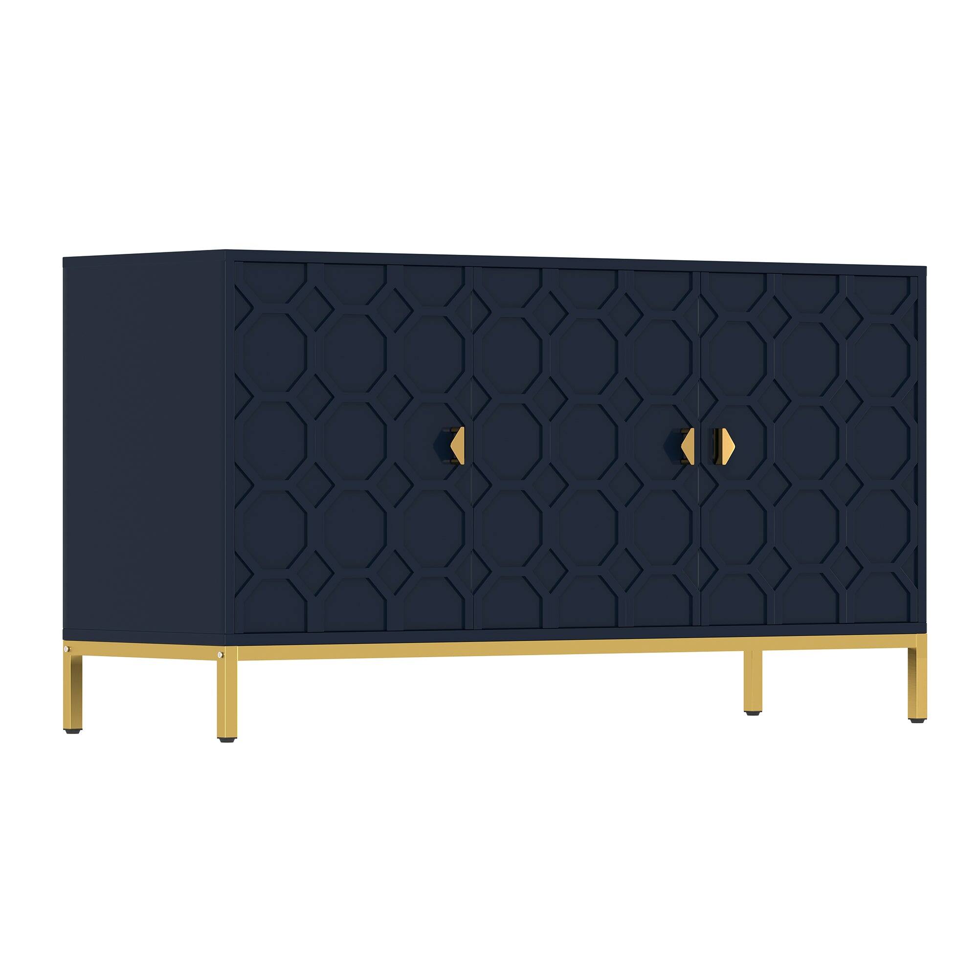Front. Boyel Living - Freestanding Storage Cabinet 3-Door Accent Cabinet - Navy.