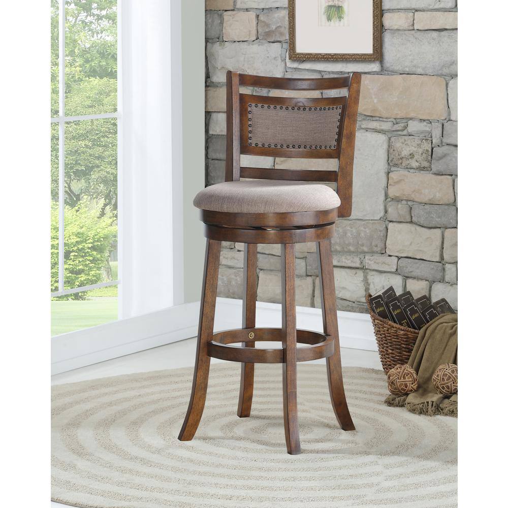 Front. New Classic Furniture - Aberdeen Wood Swivel Bar Stool with Fabric Seat in Dark Brown - Brown.