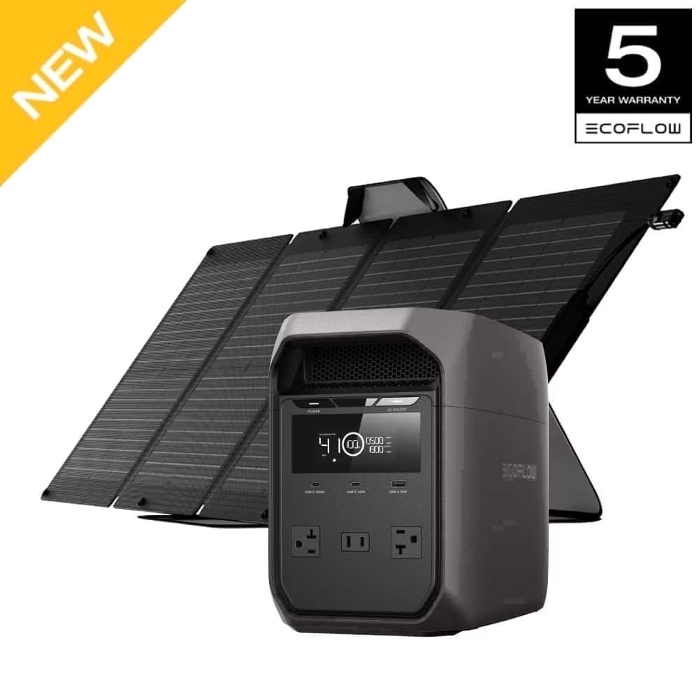 EcoFlow - Delta 3 Classic Portable Power Station with 110W Solar Panel,1800W AC Output (3600W Surge) Solar Generator for Home Use (1024 Wh Capacity)