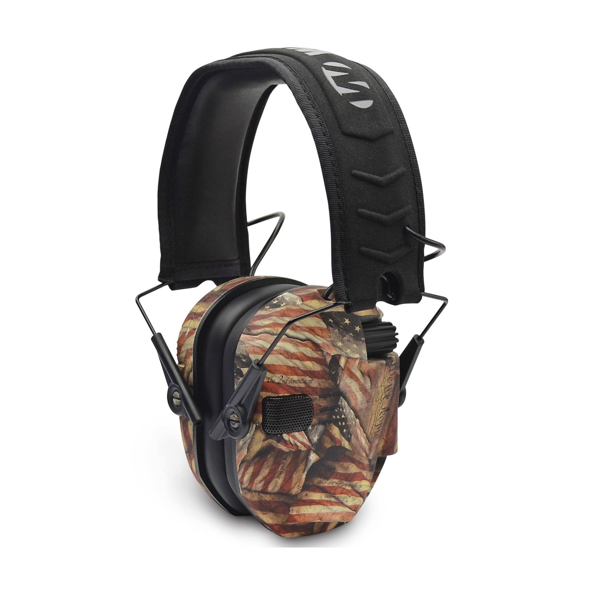 Back. Walker’s - Walkers Razor Walkie Talkie Bundle with Ear Muff (American Flag) and Accessories - Black.