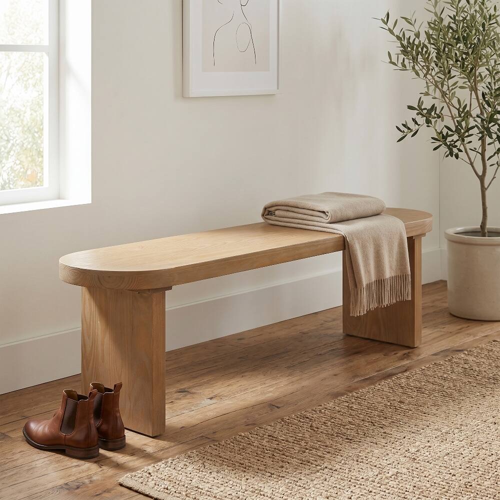 Front. Ropilly - Ropilly Solid Pine Dining Bench Rustic Wood Indoor Seating Heavy Duty Kitchen Furniture - Pine.