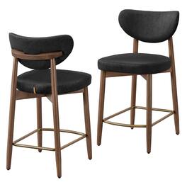 Songmics Home - Wooden Bar Stools Set of 2, Upholstered Counter Height Barstools with Solid Wood Legs, Ergonomic Backrest - Ink Black