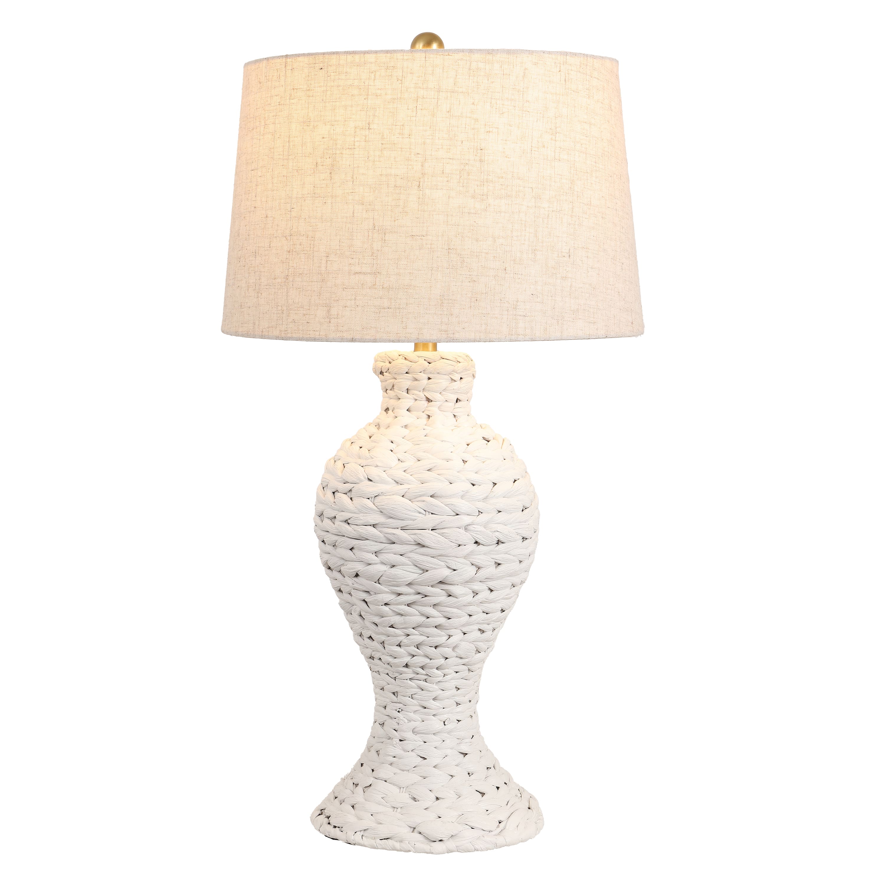 Jonathan Y - Elicia 31" Coastal Bohemian Woven Water Hyacinth Urn Table Lamp, with Beige Linen Shade for Living Room - White