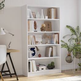 GOODSILO - Modern Five-Tier Wooden Bookshelf for Home and Office with Adjustable Shelves and Tip-Resistant Design - White