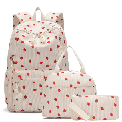 Front. Stamp n Camp - School Backpack Teens Book Bags With Lunch Box And Pencil Bag Strawberry - Strawberry.