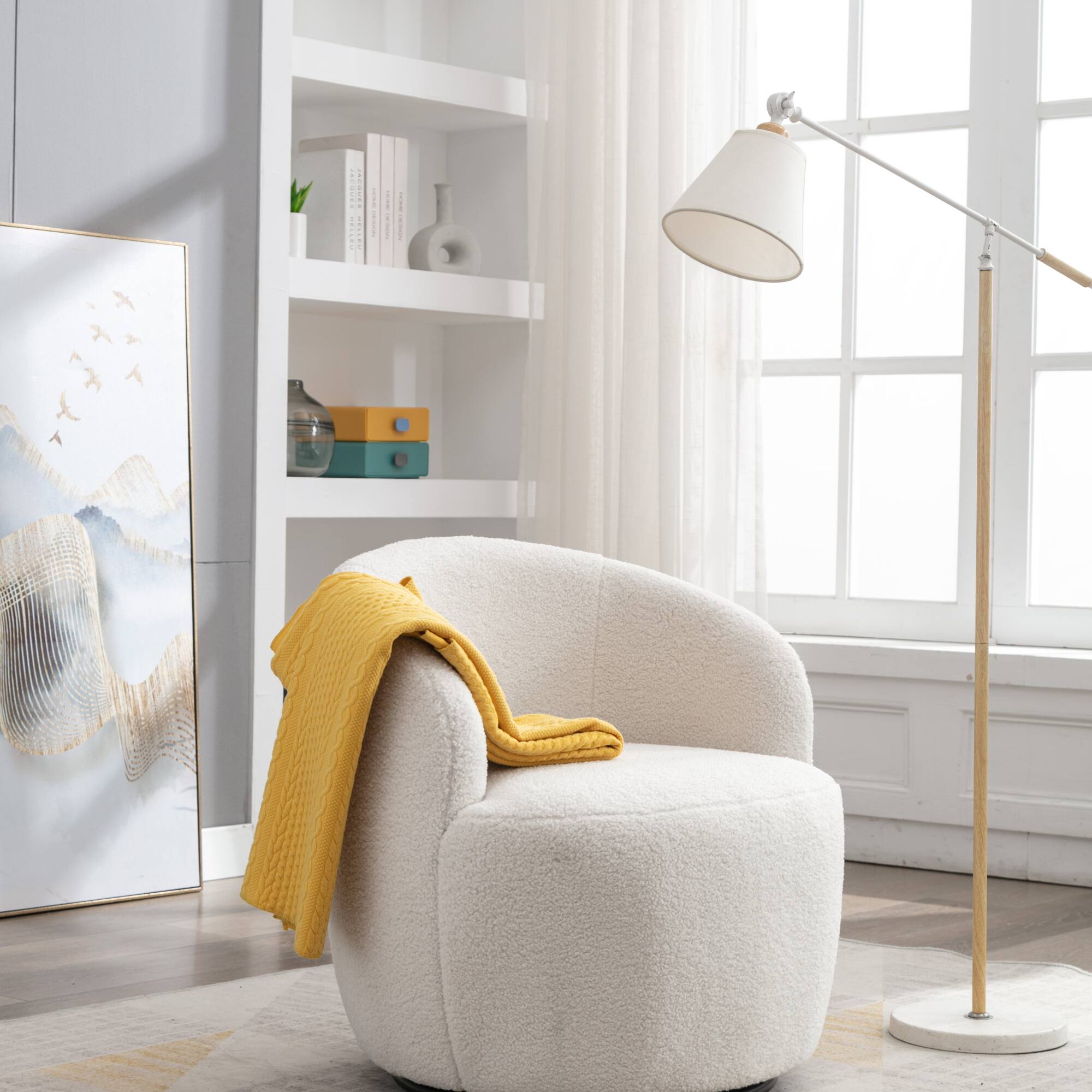 Angle. GOODSILO - Plush Swivel Accent Armchair with Ergonomic Design and 360-Degree Rotation for Modern Interiors - Ivory.