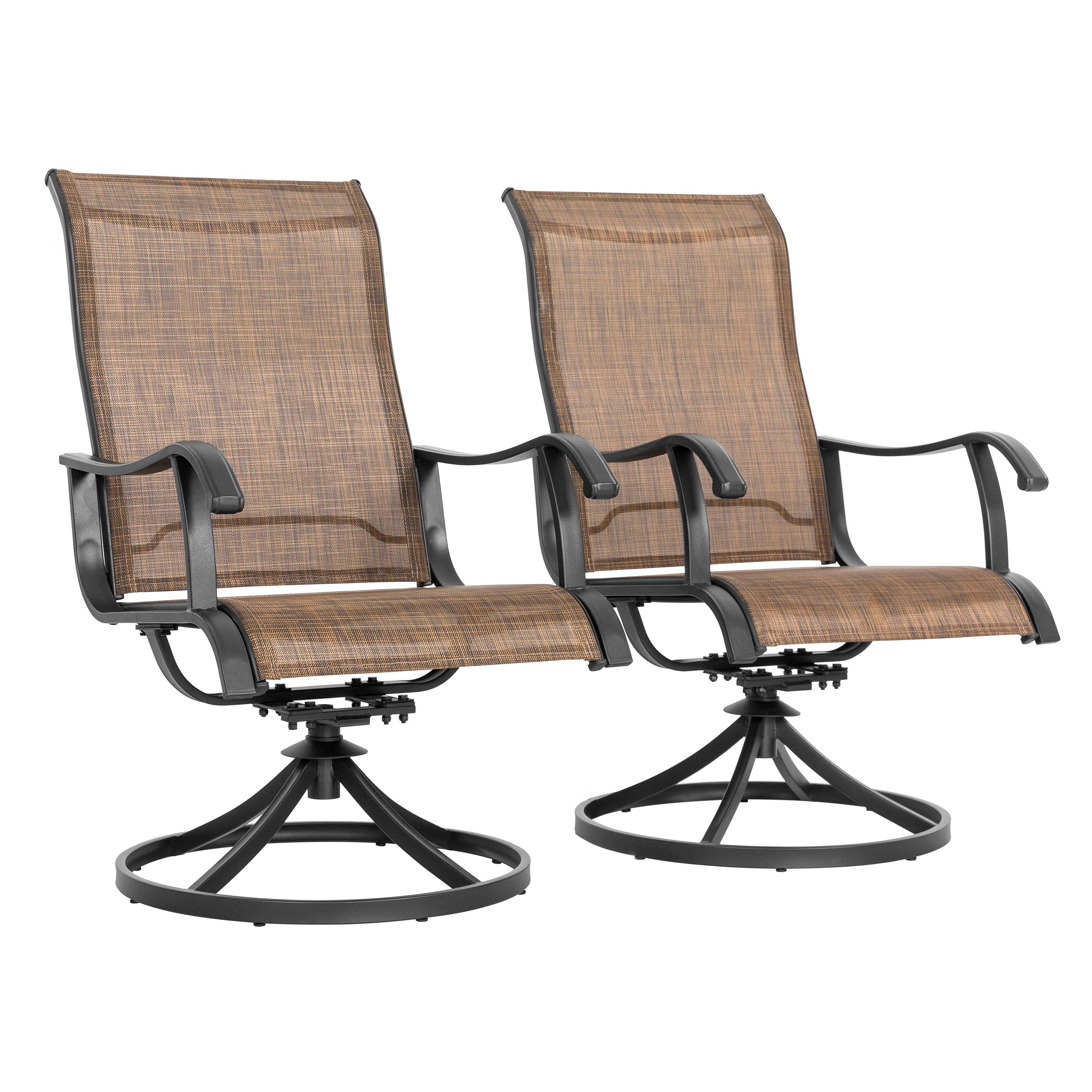 Left. Nuu Garden - Patio 2-Piece Textilene Dining Chairs, Smooth 360-Degree Swivel, Metal Frame - Brown and Black.