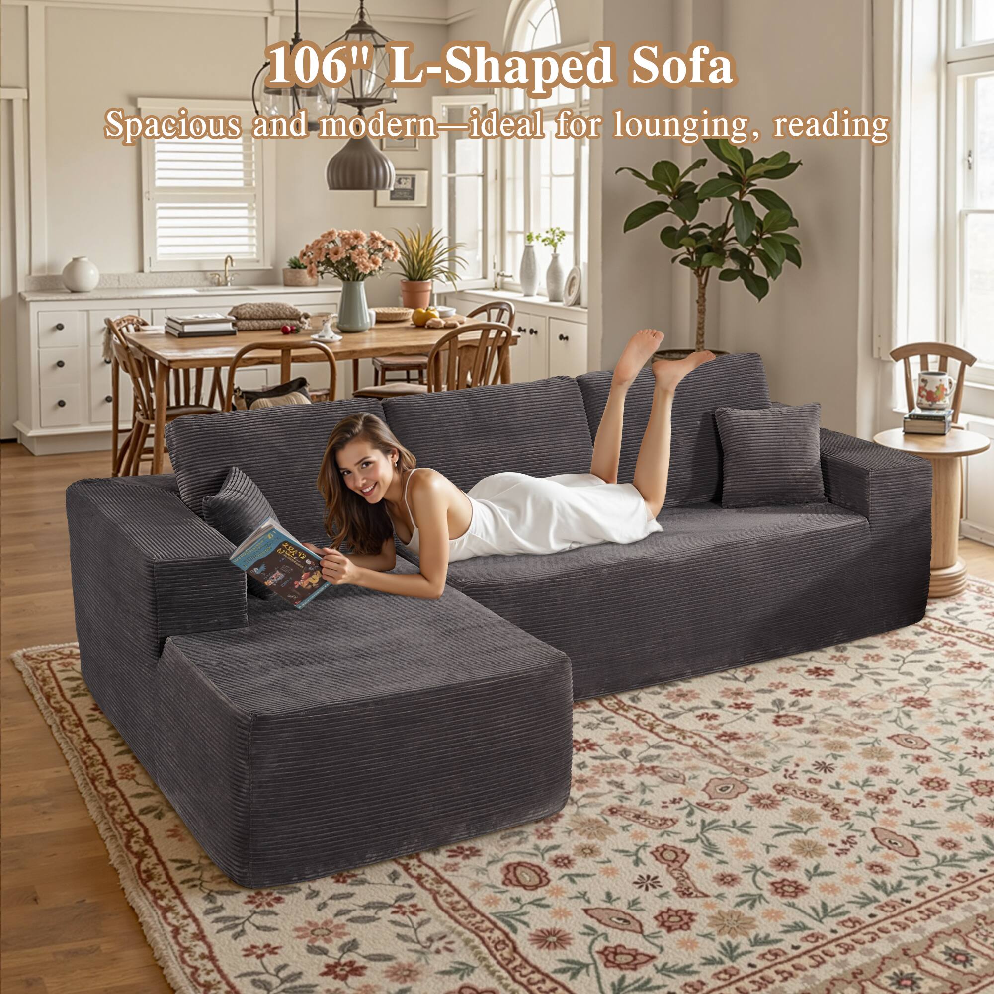 106" L-Shaped Sofa  
Spacious and modern—ideal for lounging, reading