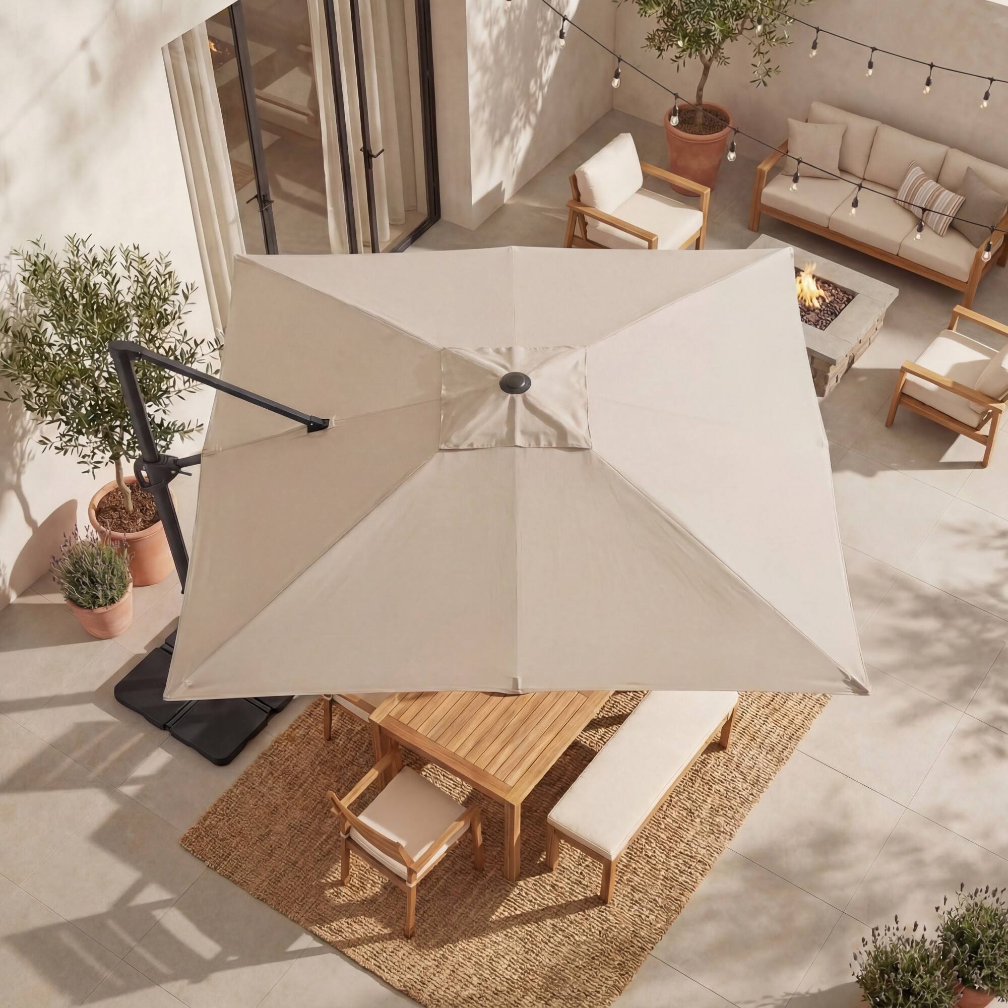 Alt View 3. Costway - Costway 10 FT Cantilever Patio Umbrella with 32 Solar LED Lights, 360° Rotation, Easy Tilt - Beige.