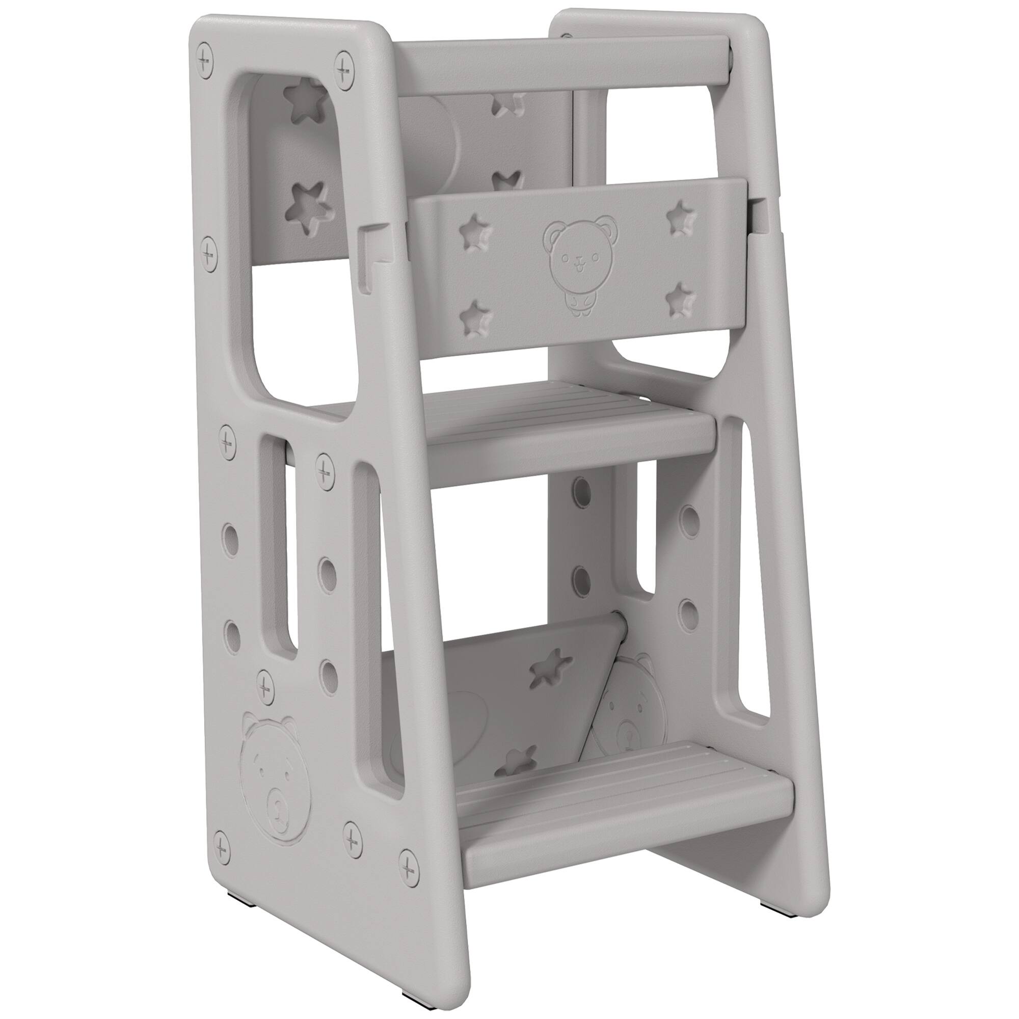 Front. Qaba - Toddler Tower, Adjustable Height, Kitchen Stool Helper, Anti-slip Mat, Step Stool, Kitchen, Bathroom - Gray.