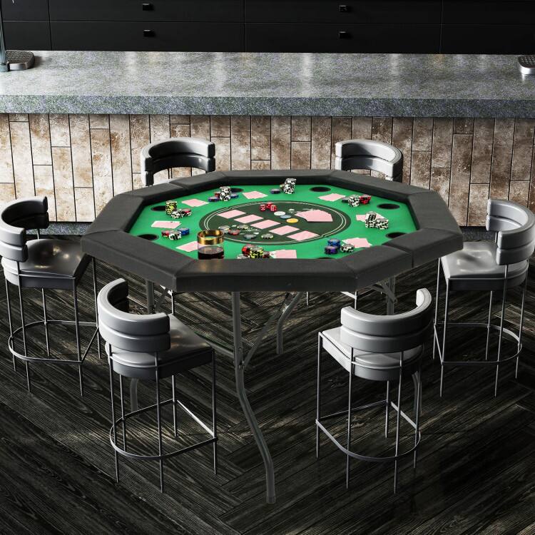 Back. SlickBlue - Foldable Poker Table with Padded Rails and Built-In Cup Holders for Game Night - Green.