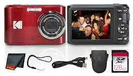 Kodak - PIXPRO FZ45 Digital Camera (Red) (FZ45RD) + 128GB Card + Camera Case + Cleaning Cloth