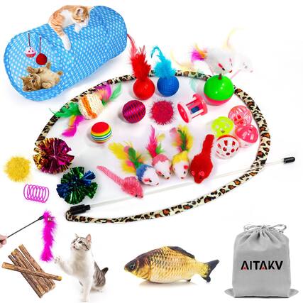 Front. Live At Space - 35 Cat Toys Kitten Assortments Variety Set Including 2 Way Tunnel Teaser Fish Mice Colorful Balls And Bells For Puppy - Default.