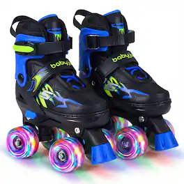 Gymax - Kids Roller Skates 4 Sizes Adjustable Quad Skates w/Light-up Wheels for Ages 5-7 Navy - Blue