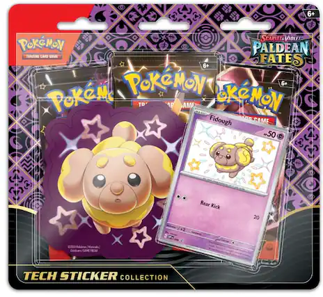 **Pokémon Trading Card Game**
**Scarlet & Violet Paldean Fates**
**6+**
**Pokémon Tech Sticker Collection**
**Fidough**
- 50 HP
- Rear Kick 20
**Pokémon Game Freak**
**©2024 Pokémon/Nintendo/Creatures/Game Freak**