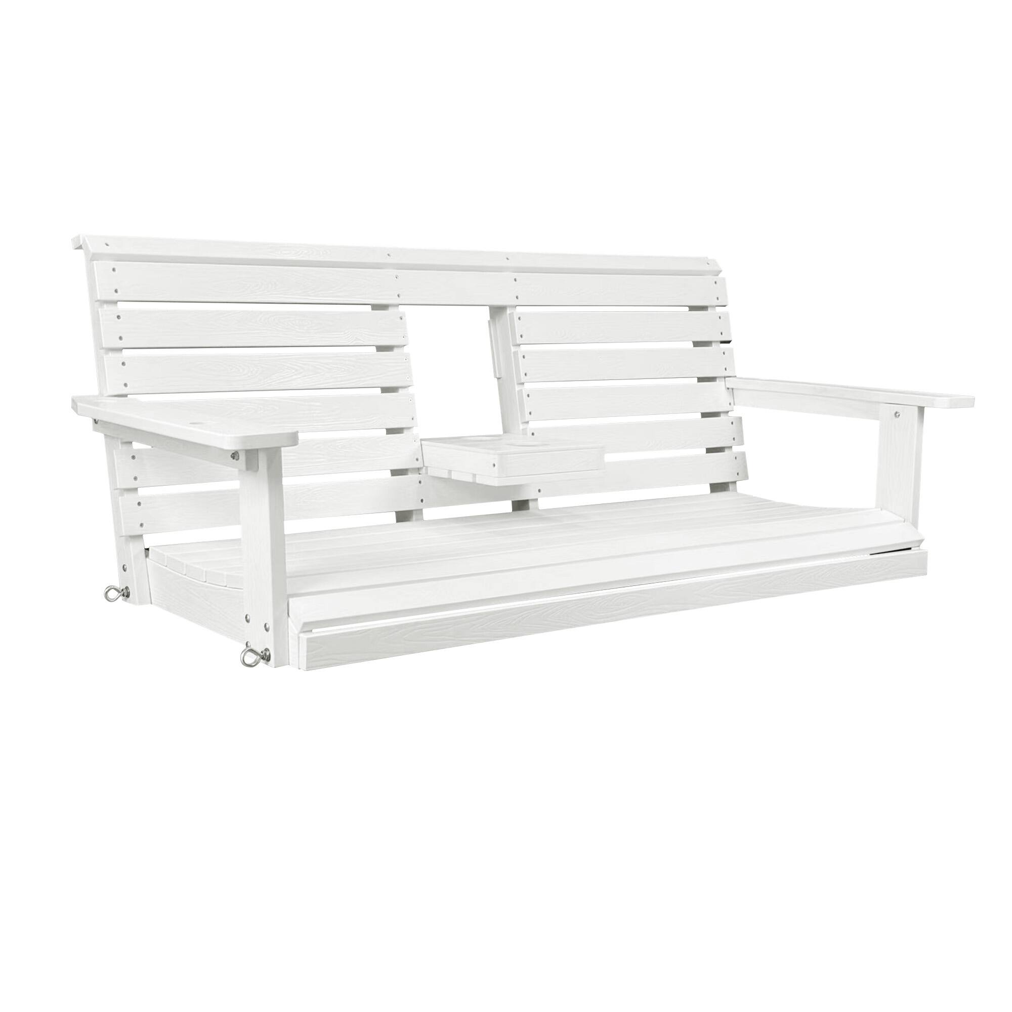 Alt View 6. Fortune Candy - HIPS Poly Lumber 3-Seat Porch Swing, 5ft Bench Swing with Foldable Cup Holders & 18/8 Steel Hardware - White.