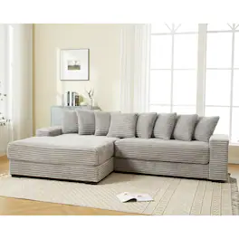 Tiramisubest - Oversized Two-Piece Couches,L Shaped Sofa,Corduroy,Left Chaise Daybed with Armrests,Eight Throw Pillows,Gray - Gray