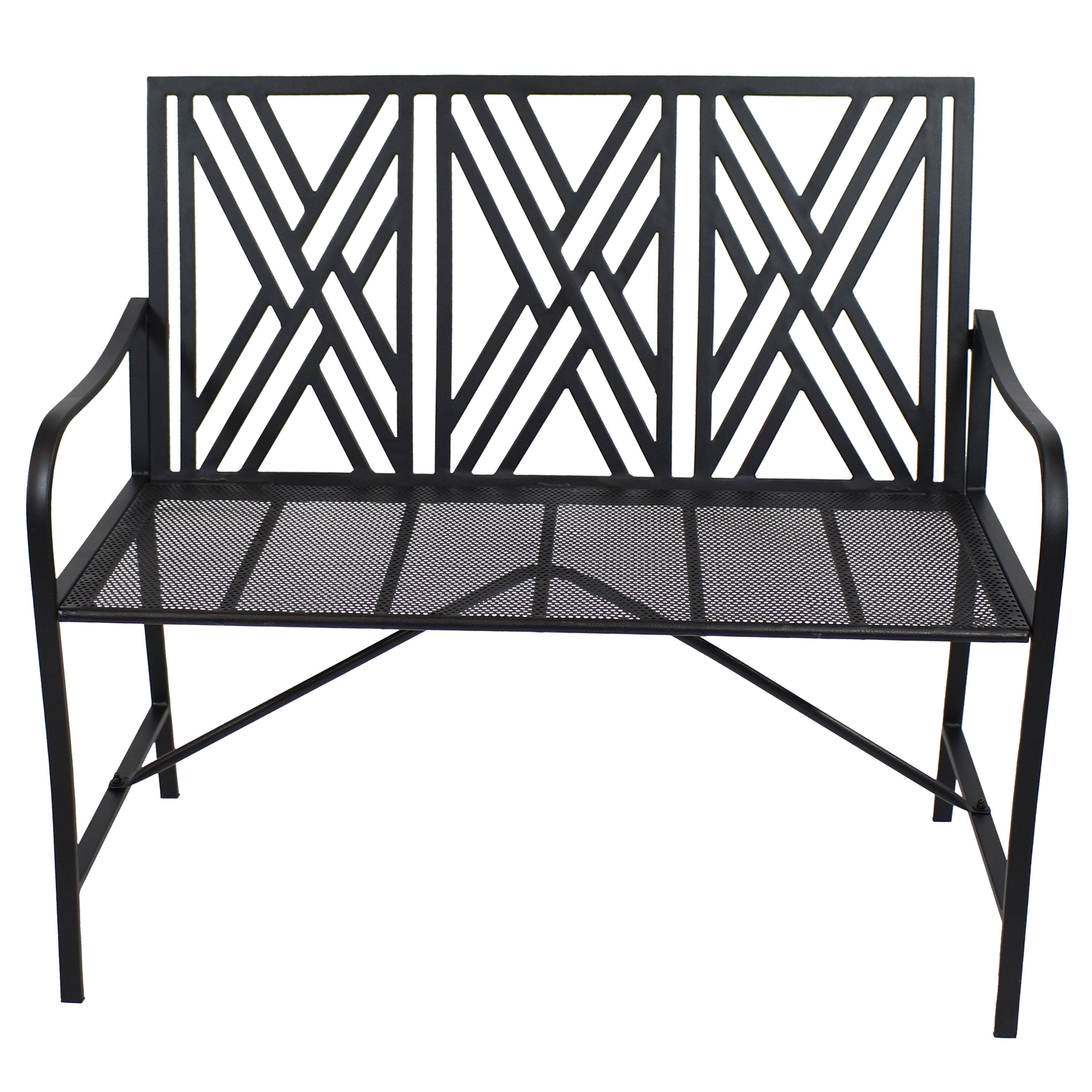 Alt View 4. Sunnydaze - 2-Person Geometric Lattice Iron Outdoor Garden Bench - Black.